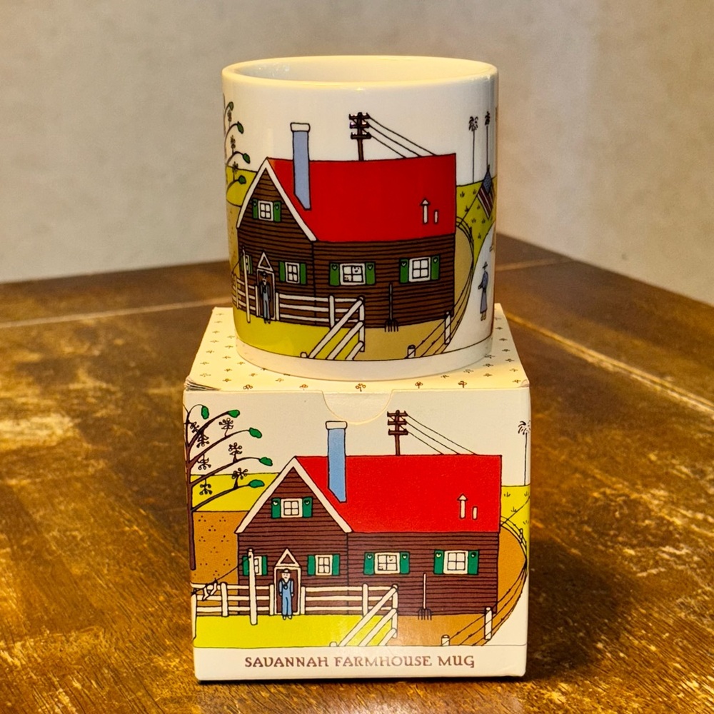 Taylor & Ng Mug Savannah Farmhouse Americana Vintage Cows Pigs Field Flag in Box